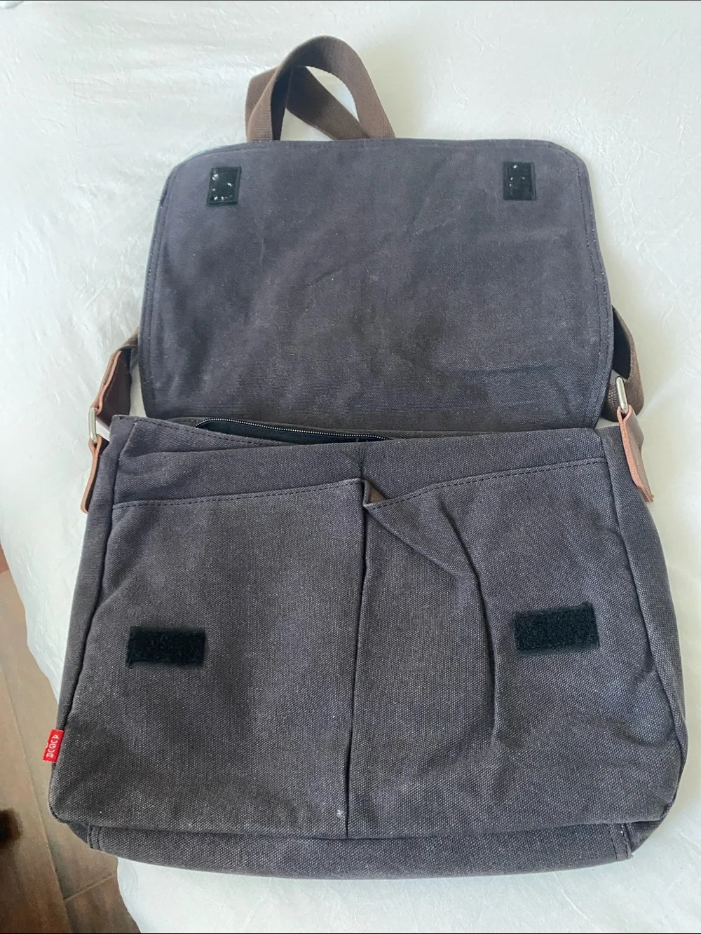 Black Canvas Messenger Bag with Brown Trim - Unbranded